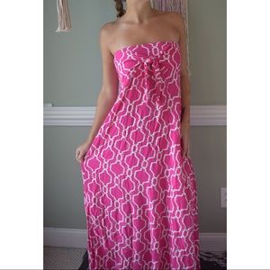 Escapada Magenta and White Strapless Maxi Dress